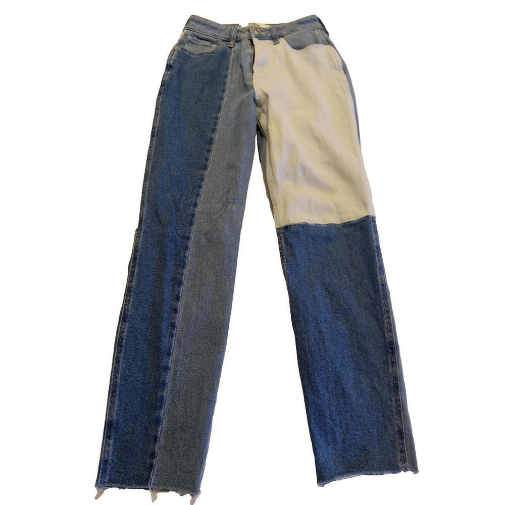 Hollister Color Block Patchwork Mom Jeans Women's 24x27 Light Dark Wash Curvy Hi